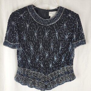 PAPELL BOUTIQUE EVENING Vintage Black Beaded Silk Top - Size S